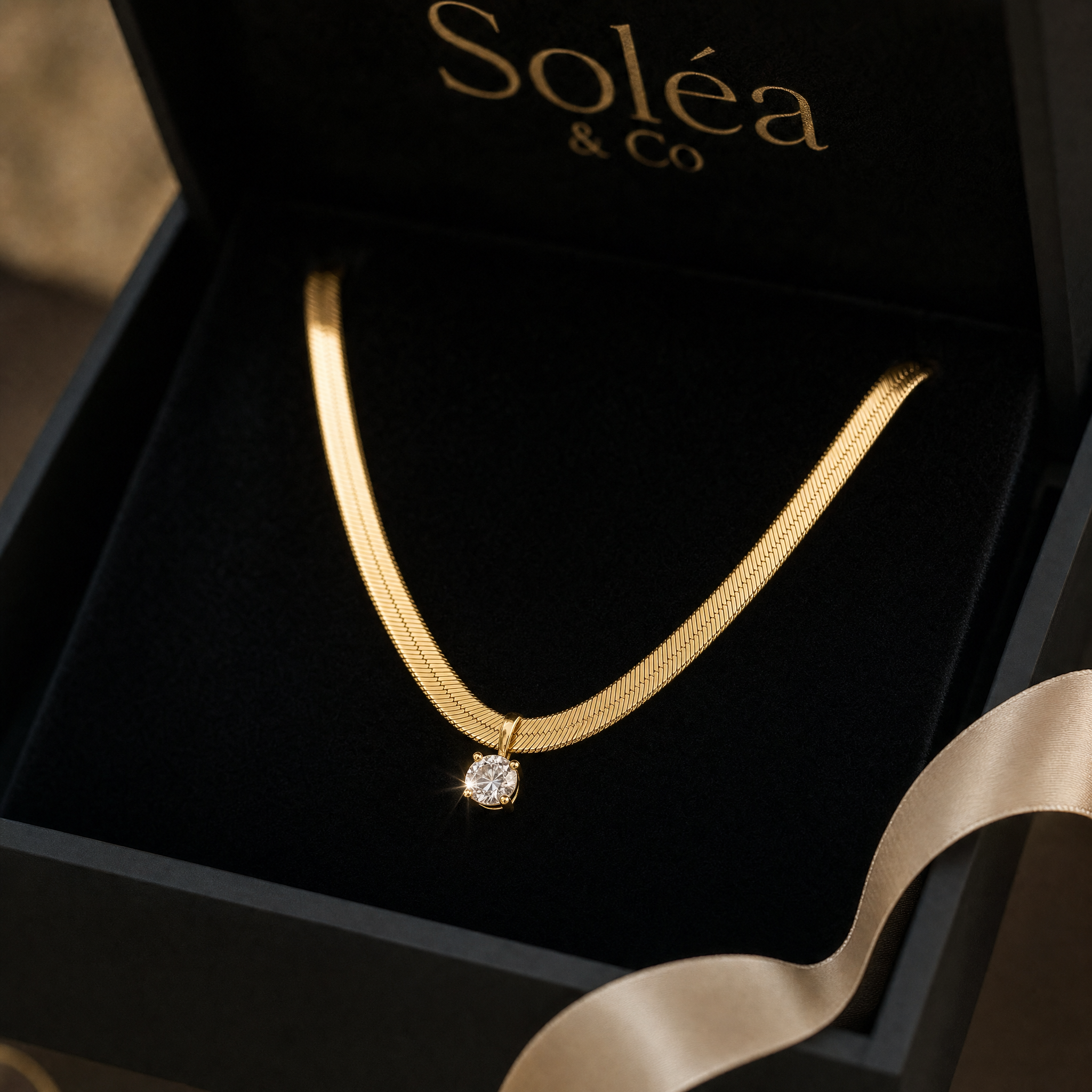 Herringbone Solitaire Pendant Necklace
